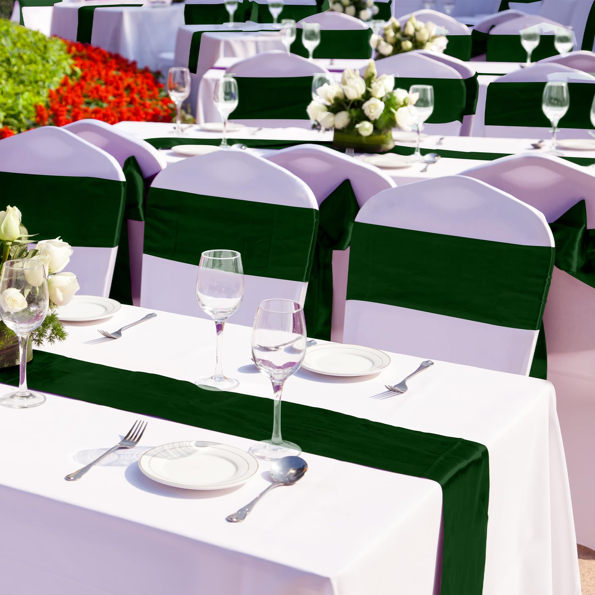 Aneco 12 Pack Satin Table Runner 12 X 108 Inch Forest Green Long Wedding Satin Silk Table Runner For Wedding Banquet Graduations